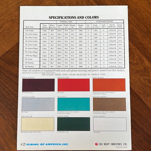 VINTAGE BUNDLE - SUBARU DEALERSHIP PRINT AD BOOKLET 1976 & STUFFED ANIMAL LION - Picture 2 of 12